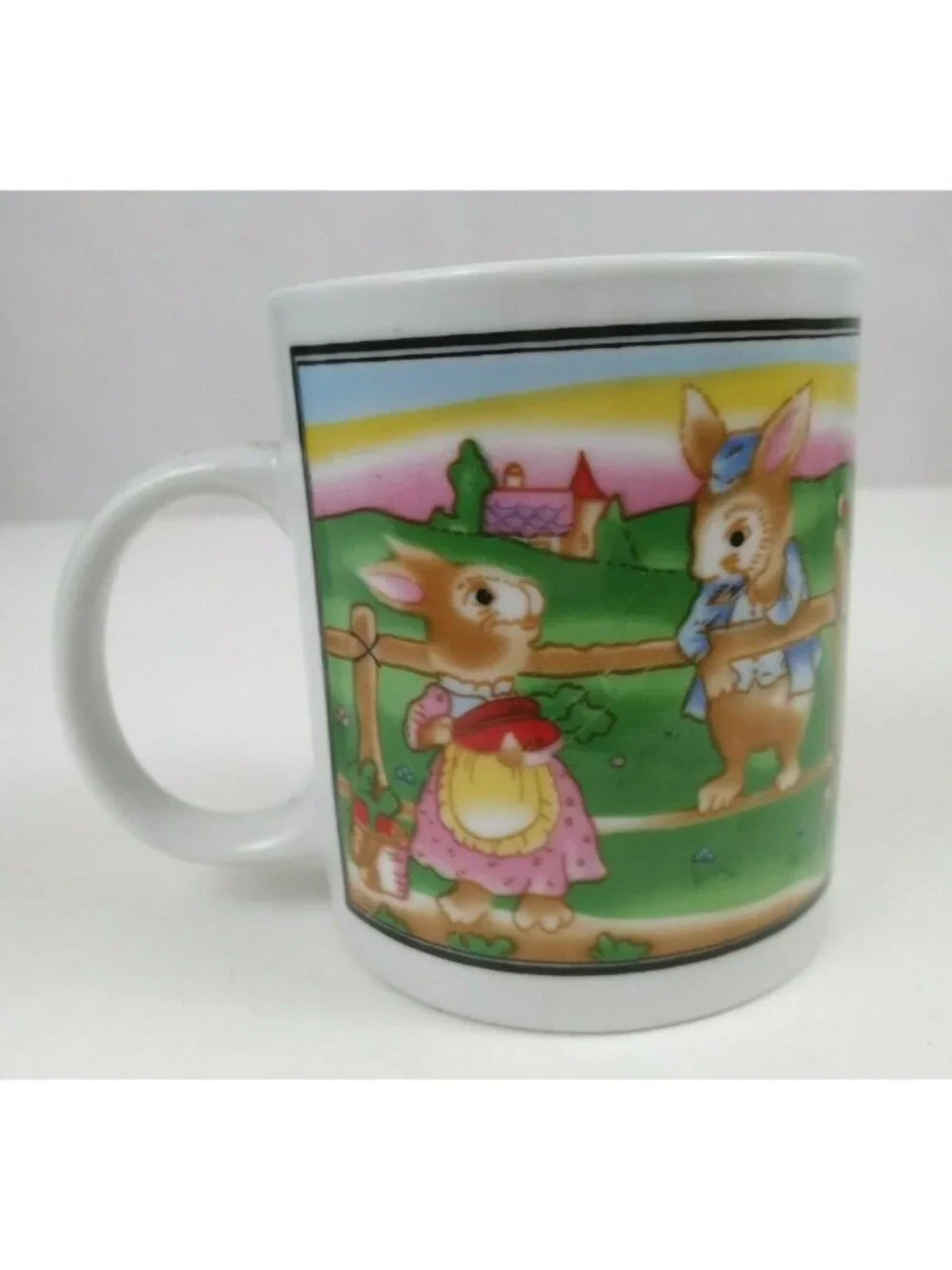 Vintage Easter Bunny Harvesting Carrots Coffee Mug Cup 3.75